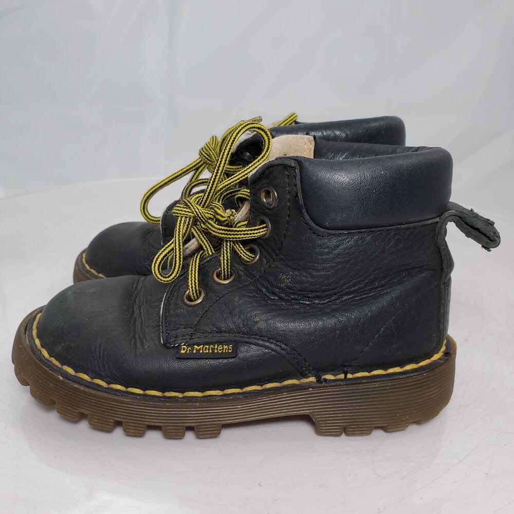 Vintage Dr. Martens Chunky Combat Boots Kids 8 Black Leather Ankle Made England